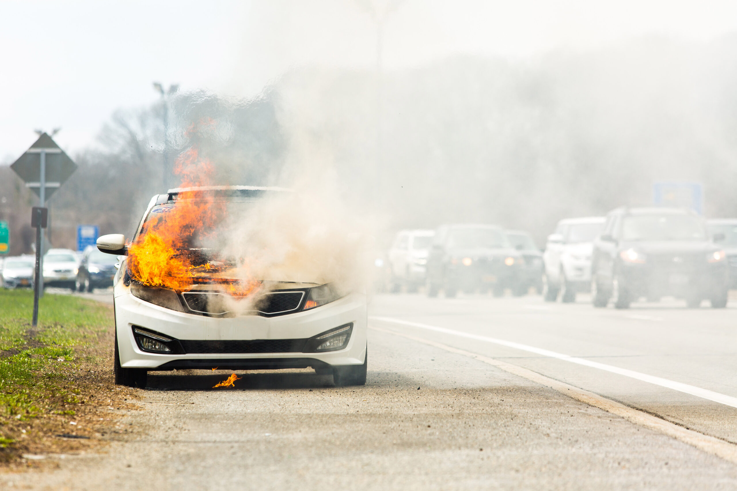 car on fire from car accident