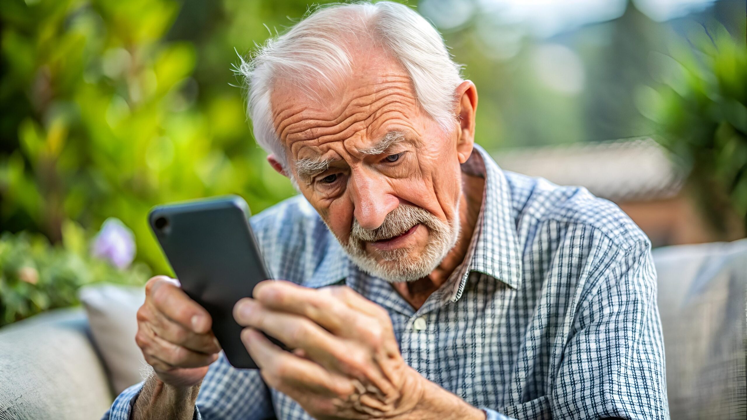 elderly man being scams over the phone