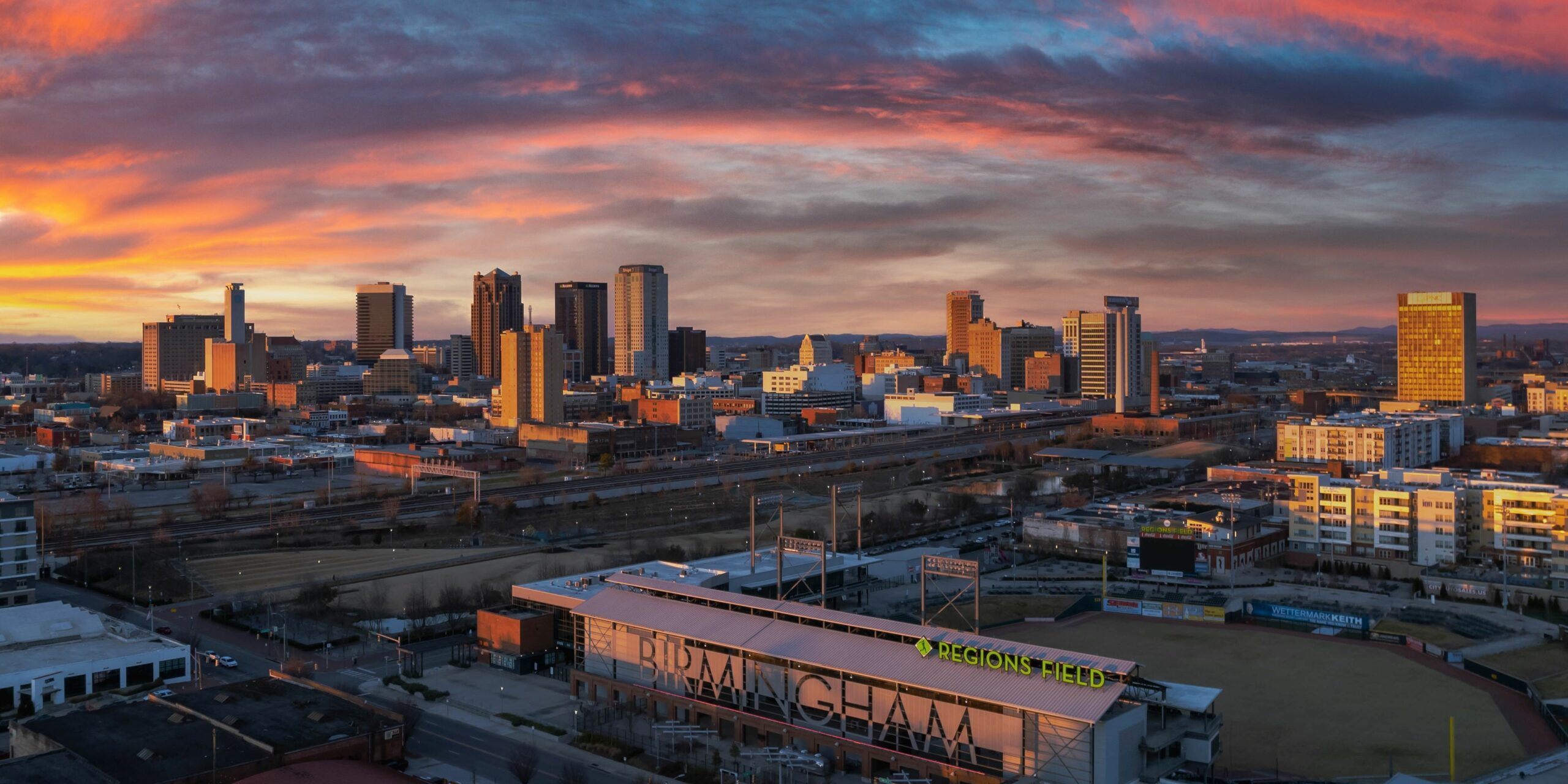 Sunset view over downtown Birmingham, Alabama, United States